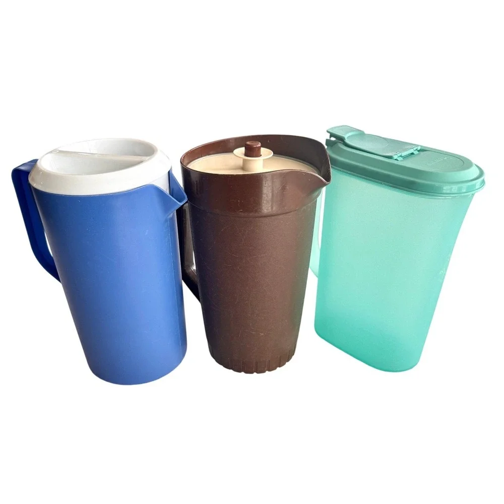 Vintage Tupperware Rubbermaid Pitcher Lot‎ Teal Blue Brown Retro Kitchenware 3pc